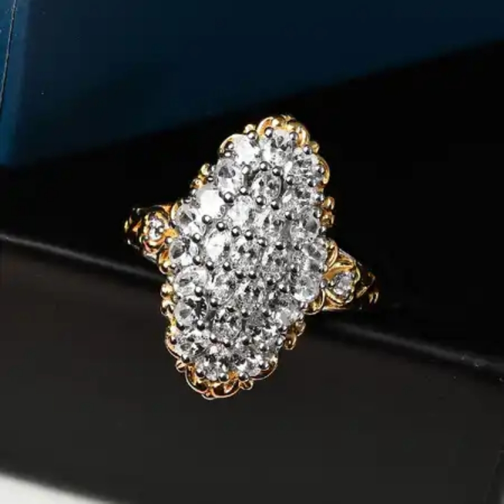 Lustro Stella Finest CZ Ring in Vermeil YG and Platinum Over Sterling Size 6
